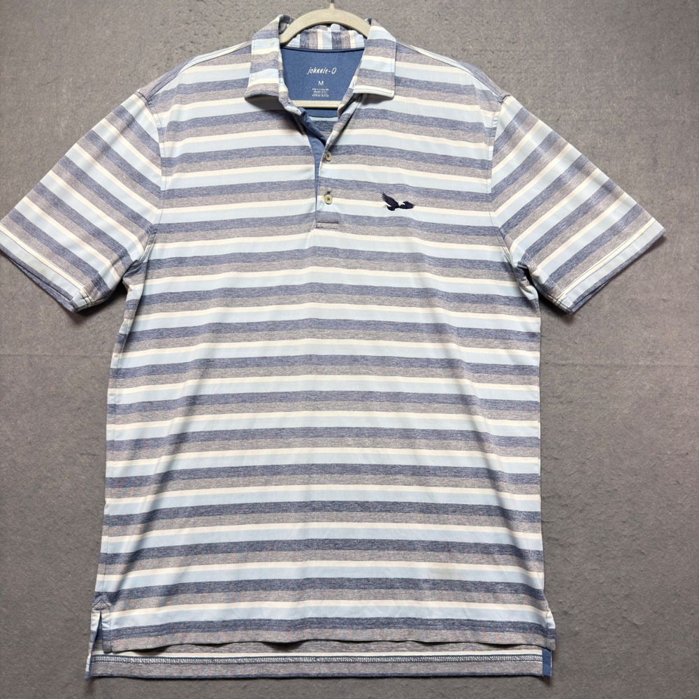 Johnnie-O Mens Blue Striped Performance Polo Shirt Size M‎ Short Sleeve Golf Top